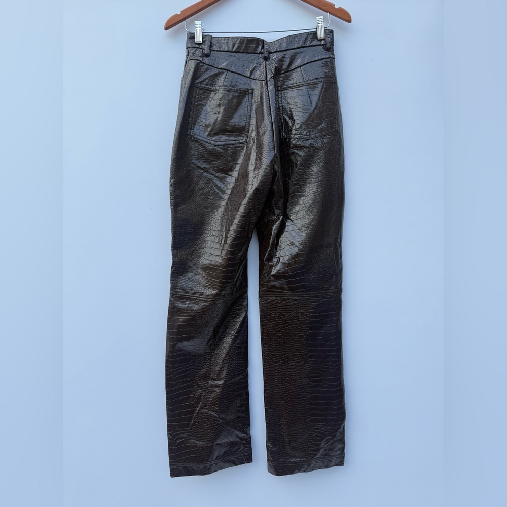 MISTRESS ROCKS LOS ANGELES High Waist Faux Croc Bootcut Dark Brown Trousers - Picture 10 of 14